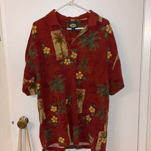 Tommy Bahama Hawaiian Polo Shirt Red Palm Tree Floral Cotton Men’s L